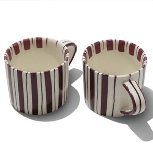 Noon & Moon Cherry Lacquer Striped Ceramic‎ Mug Set of 2 (8.6 oz)